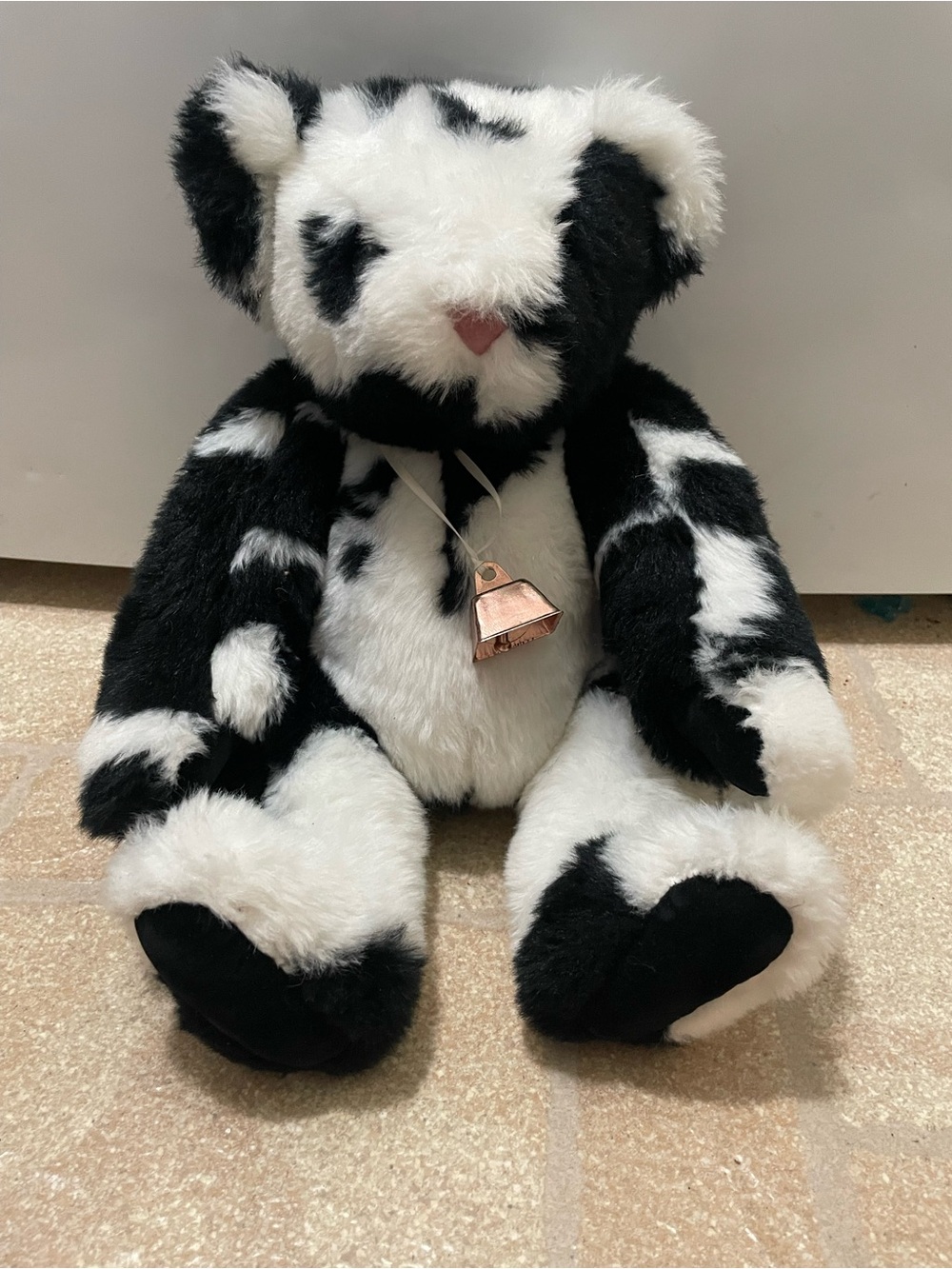 15" Black & White Holstein Cow Teddy Bear by The Vermont Teddy Bear Company Bell